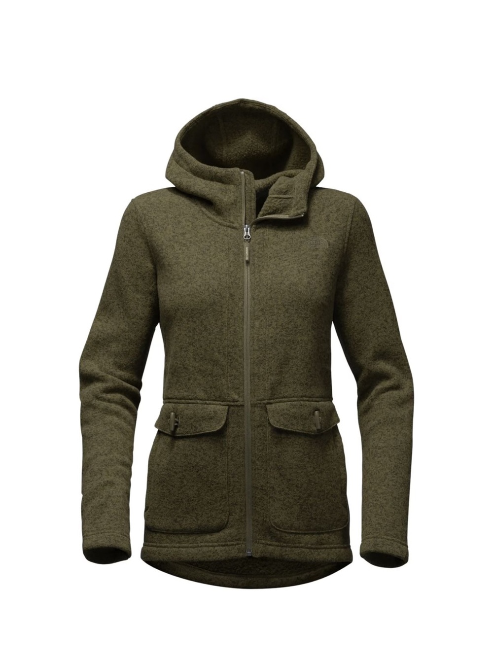 North Face Crescent Parka Olive Green Hooded Women's Fleece Jacket, Size Small